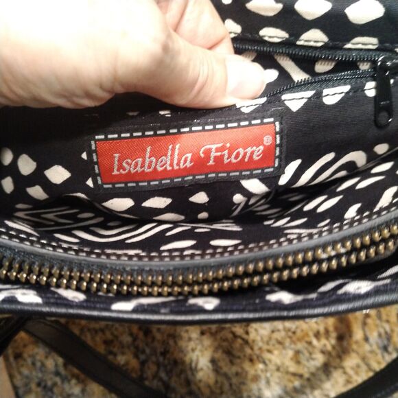 Isabella Fiori Beaded Sequined Canvas Leather Black Red Handbag Tote Bag - Picture 12 of 16